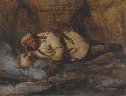 Francois Auguste Biard A Laplander asleep by a fire France oil painting art